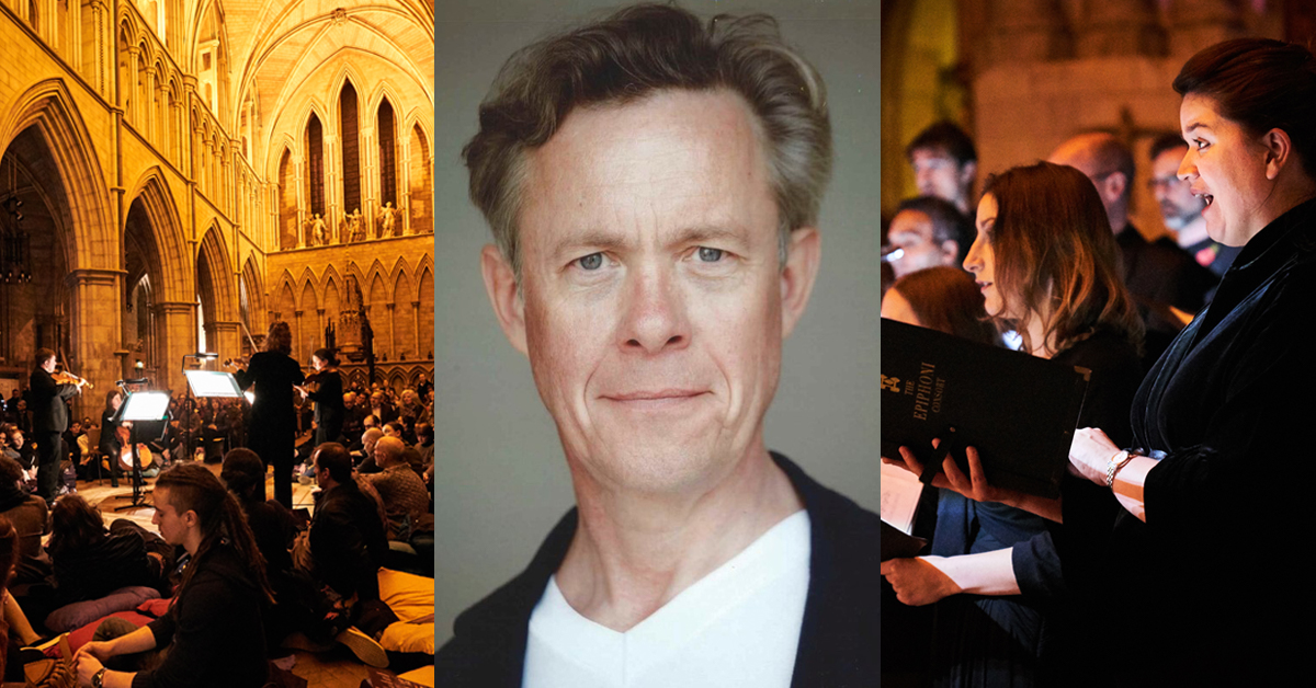 Alex Jennings and City of London Sinfonia musicians at Southwark Cathedral